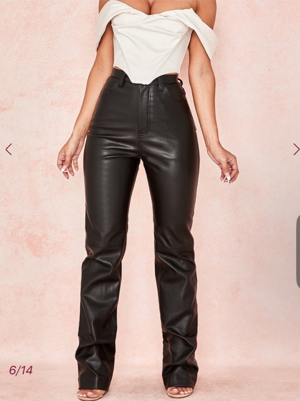 House of CB Black Faux Leather High-Rise Straight-Leg Trousers
